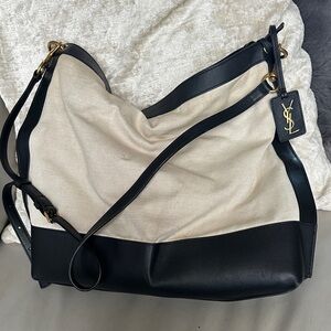 Saint Laurent canvas and leather shoulder bag